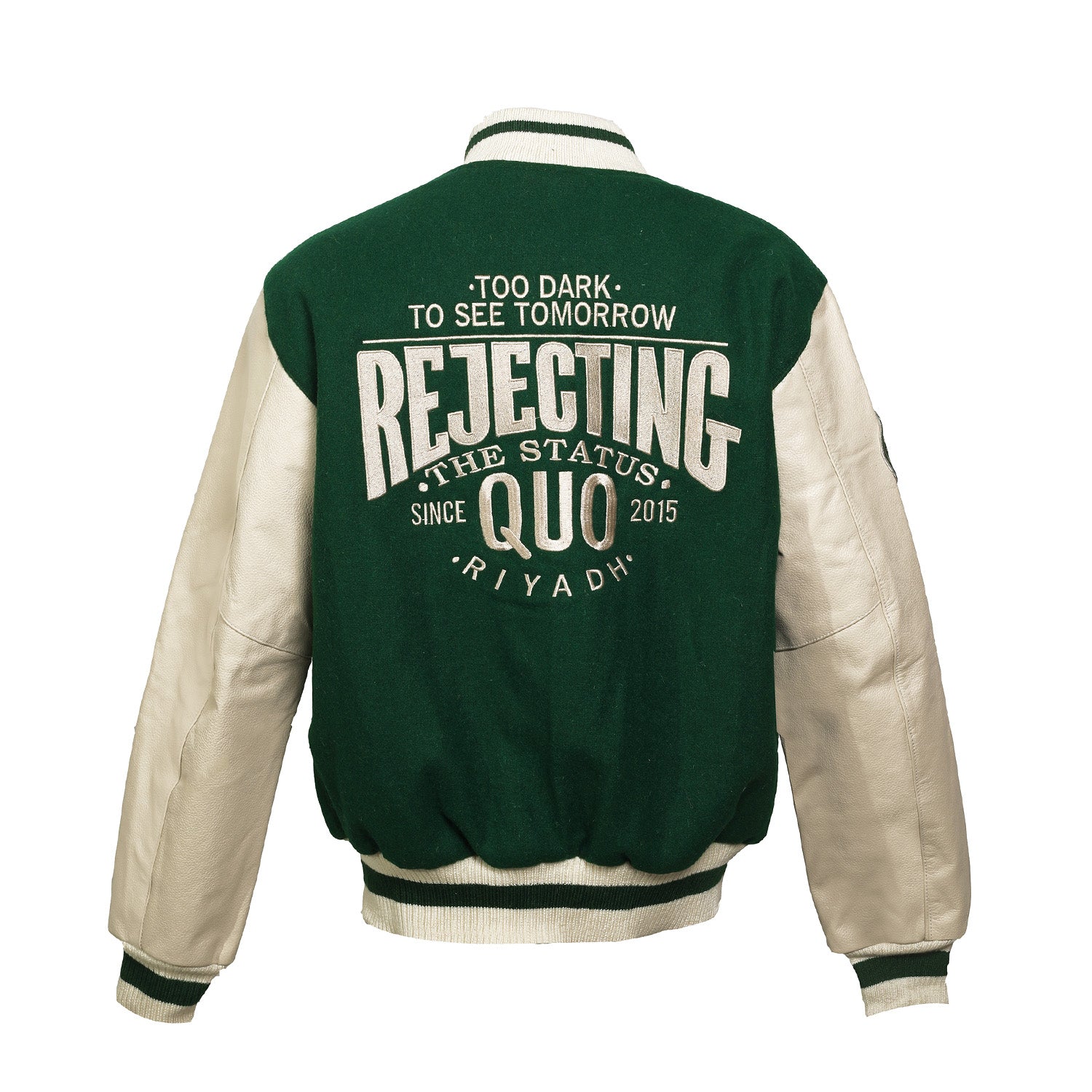 GREEN WOOL & LEATHER VARSITY JACKET