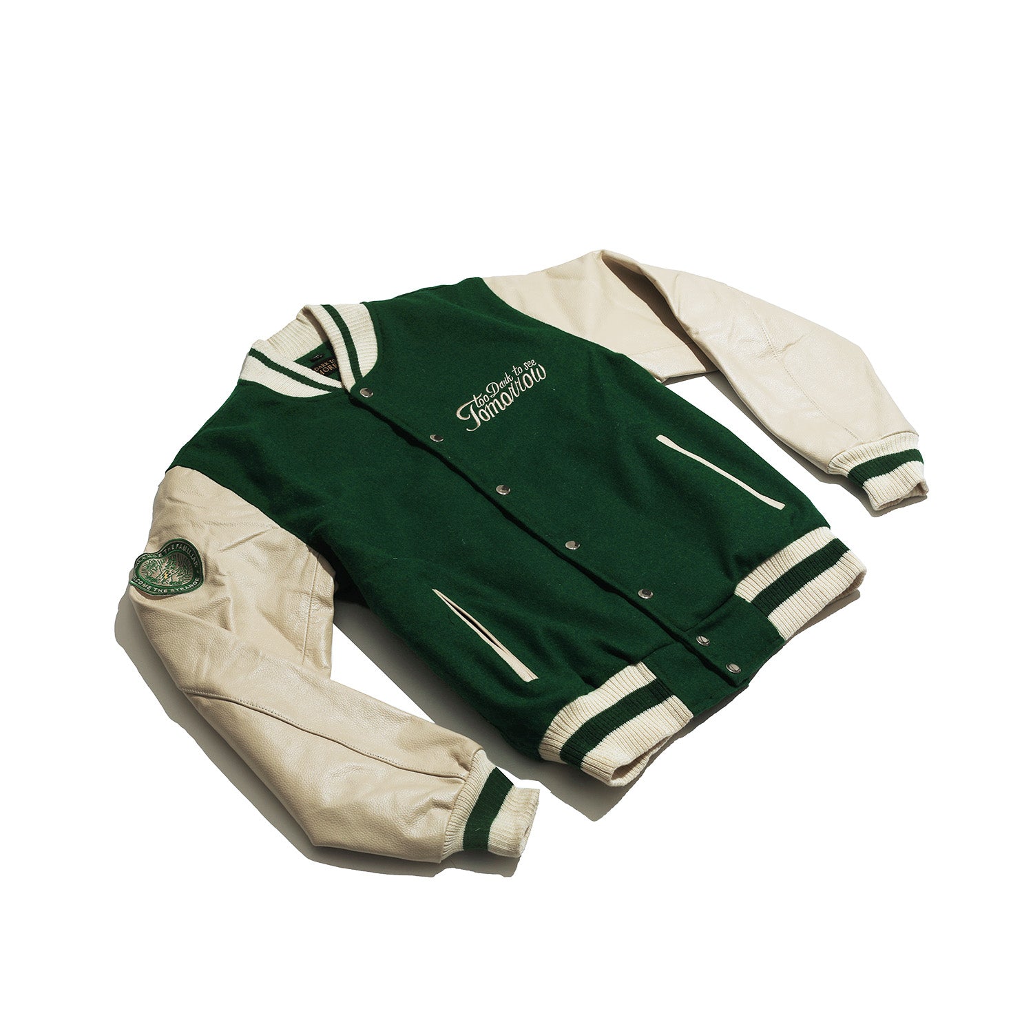 GREEN WOOL & LEATHER VARSITY JACKET