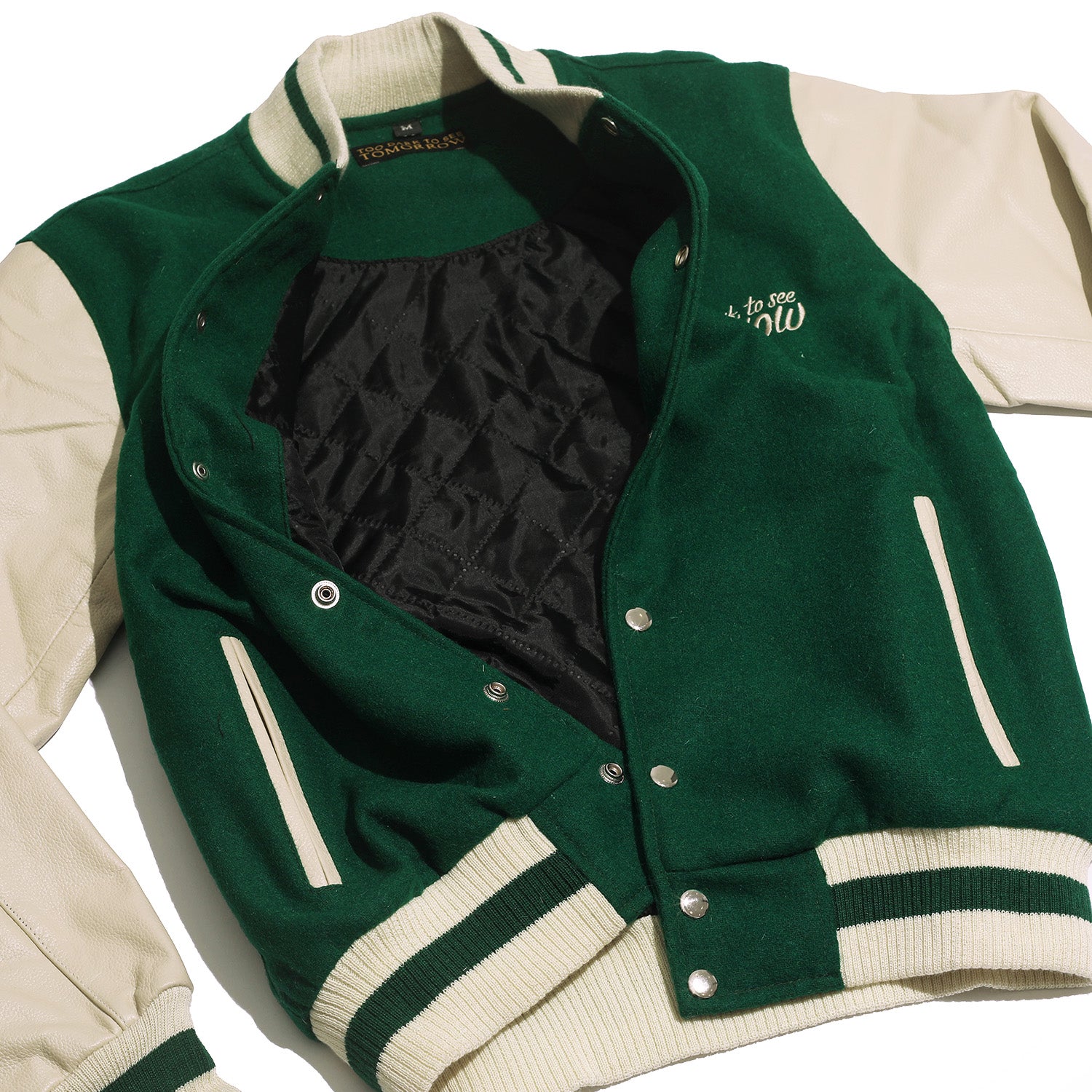 GREEN WOOL & LEATHER VARSITY JACKET